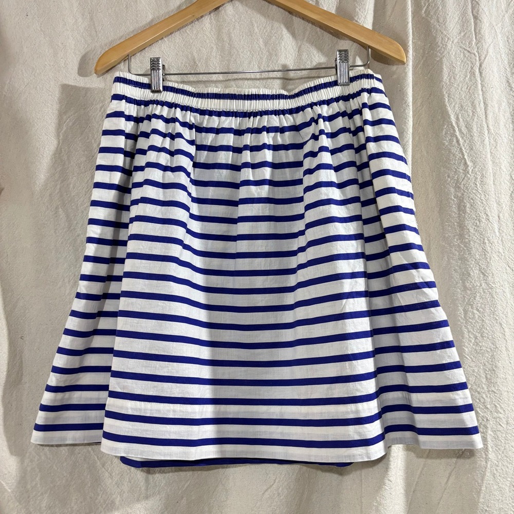 J.Crew Women Blue White Striped Cotton Elastic Mini Skirt Nautical Preppy 12